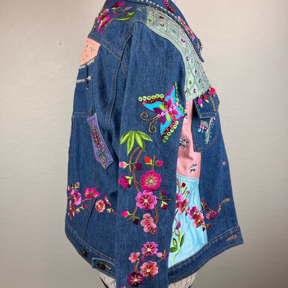 Vintage Berek2 by Takako Sakon embellished jean jacket-Woman’s Petite Large - Picture 7 of 14
